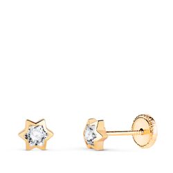 18K Pendientes Oro Amarillo Estrella Con Circonita. Medida: 4,5 X 4 Mm. Cierre Tuerca