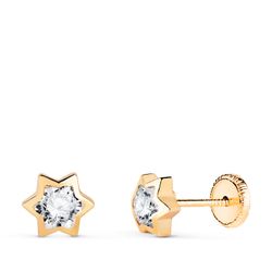18K Pendientes Oro Amarillo Estrella Con Circonita. Medida: 6X5,5 Mm. Cierre Tuerca