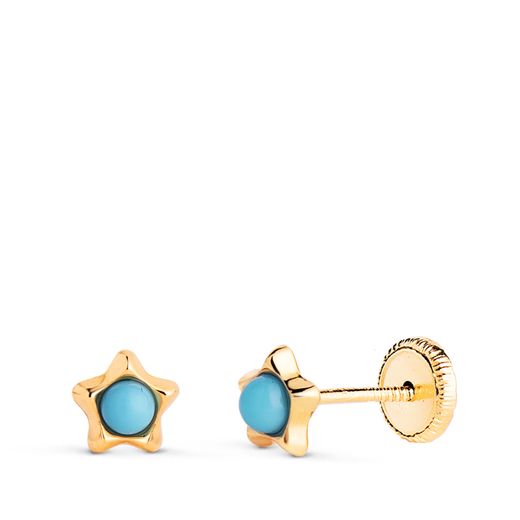 18K Pendientes Oro Amarillo Estrella Con Turquesas De 2,4Mm. Medida: 5 X 5Mm. Cierre Tuerca