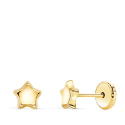 18K Pendientes Oro Amarillo Estrella Concavo En Brillo 5X5 Mm. Cierre Tuerca