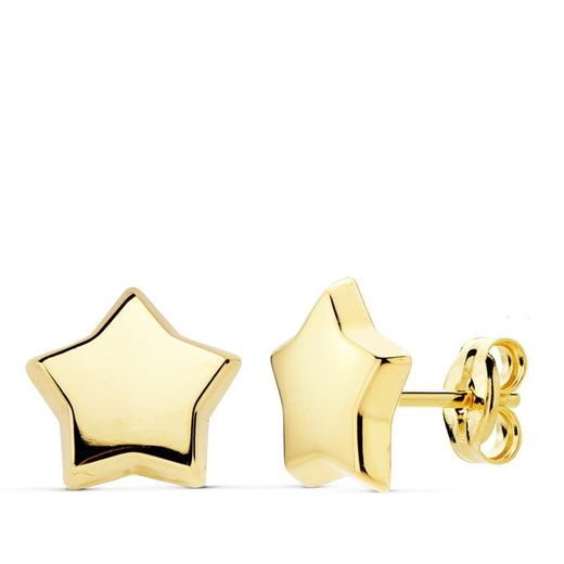 18K Pendientes Oro Amarillo Estrella Lisa 10X10 Mm Cierre Presion