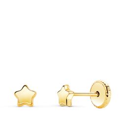18K Pendientes Oro Amarillo Estrella Lisa 4,5 X 4,5 Mm. Cierre Tuerca