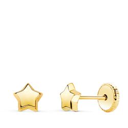 18K Pendientes Oro Amarillo Estrella Lisa 5,5 X 5,5 Mm. Cierre Tuerca
