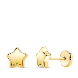 18K Pendientes Oro Amarillo Estrella Lisa 6,5 X 6,5 Mm. Cierre Tuerca
