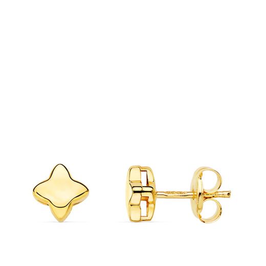 18K Pendientes Oro Amarillo Estrella Lisa 6.5X6.5 Mm Cierre Presion