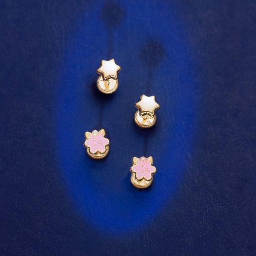 18K Pendientes Oro Amarillo Estrella Lisa 6X6 Mm Cierre Tuerca