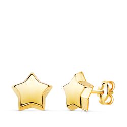 18K Pendientes Oro Amarillo Estrella Lisa 8X8 Mm. Cierre Presion