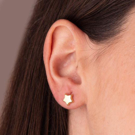 18K Pendientes Oro Amarillo Estrella Lisa 8X8 Mm. Cierre Presion