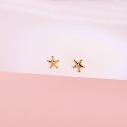 18K Pendientes Oro Amarillo Estrella Sheriff Con Bolitas Y Circonitas. 7X7 Mm Cierre Presion