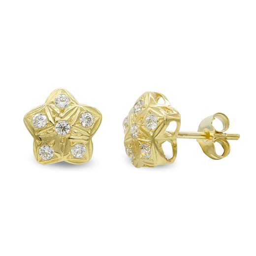 18K Pendientes Oro Amarillo Estrella Y Circonita Cierre Presion