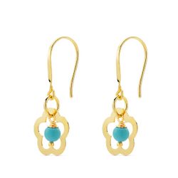 18K Pendientes Oro Amarillo Flor Coral O Turquesa 28X12 Mm Cierre Gancho