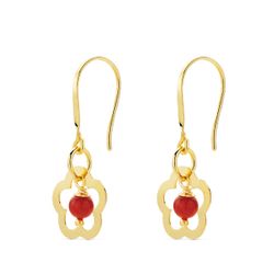 18K Pendientes Oro Amarillo Flor Coral O Turquesa 28X12 Mm Cierre Gancho