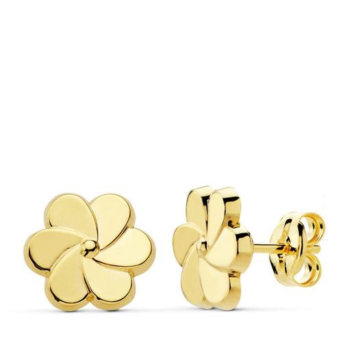 18K Pendientes Oro Amarillo Flor Petalos 8X8 Mm Cierre Presion