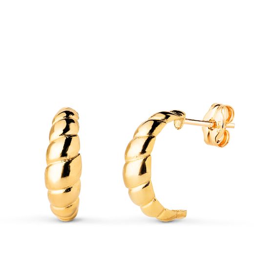 18K Pendientes Oro Amarillo Gallones En Brillo. Medida: 15 X 5 Mm. Cierre Presion