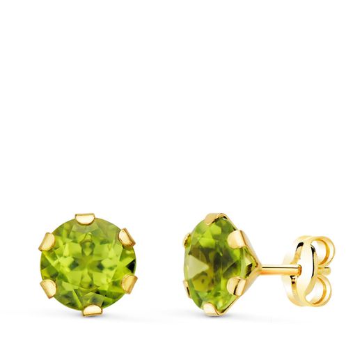 18K Pendientes Oro Amarillo Garra Calada Olivina 7 Mm 2.88 Qts. Cierre Presion