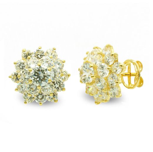 18K Pendientes Oro Amarillo Garras Con Circonita Cierre Presion