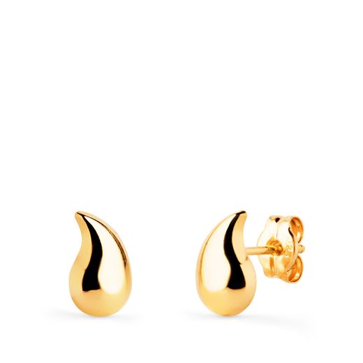 18K Pendientes Oro Amarillo Gota Curva Lisa Brillo Hueca 8 X 5,5 Mm. Cierre Presion