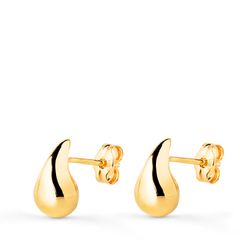 18K Pendientes Oro Amarillo Gota Lisa Brillo Hueca 10 X 6 Mm. Cierre Presion
