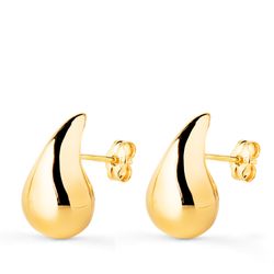 18K Pendientes Oro Amarillo Gota Lisa Brillo Hueca 16 X 9 Mm. Cierre Presion