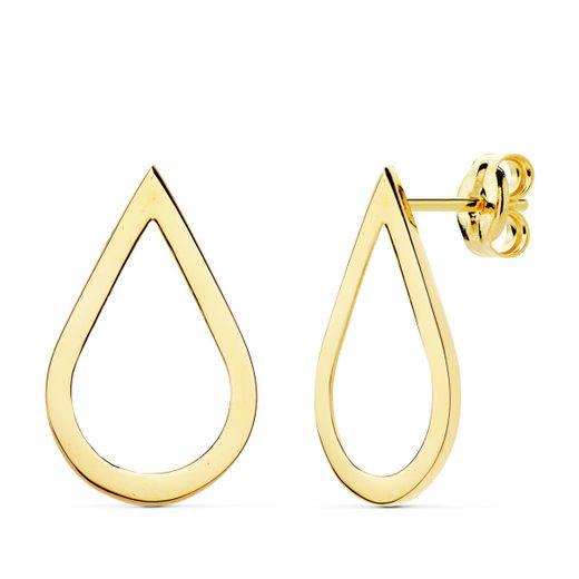 18K Pendientes Oro Amarillo Gota Lisos. 18X10 Mm Cierre Presion