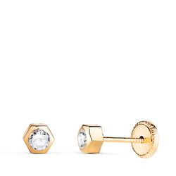 18K Pendientes Oro Amarillo Hexagono Con Circonita. Medida: 3,5 X 3 Mm. Cierre Tuerca