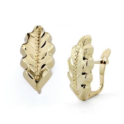 18K Pendientes Oro Amarillo Hoja Lapidada 18X8 Mm Cierre Catalan