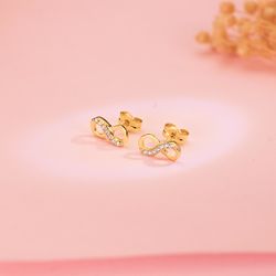18K Pendientes Oro Amarillo Infinito Con Circonitas. 9,5 X 4 Mm. Cierre Presion