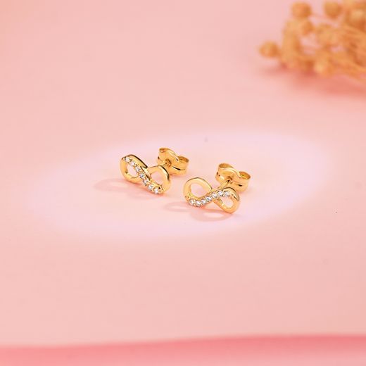 18K Pendientes Oro Amarillo Infinito Con Circonitas. 9,5 X 4 Mm. Cierre Presion