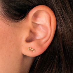 18K Pendientes Oro Amarillo Infinito Lisos. 8X3 Mm Cierre Tuerca