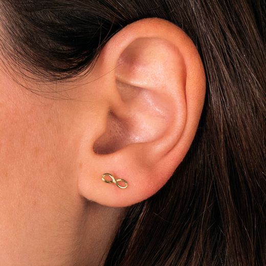 18K Pendientes Oro Amarillo Infinito Lisos. 8X3 Mm Cierre Tuerca