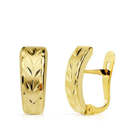 18K Pendientes Oro Amarillo Lapidados 12X5 Mm Cierre Catalán
