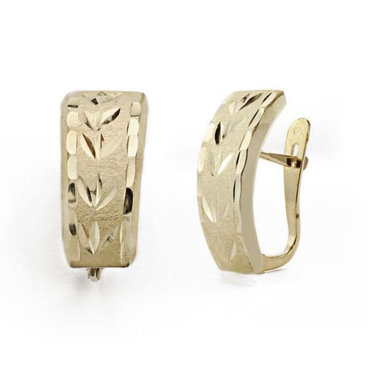 18K Pendientes Oro Amarillo Lapidados 15X6 Mm Cierre Catalán