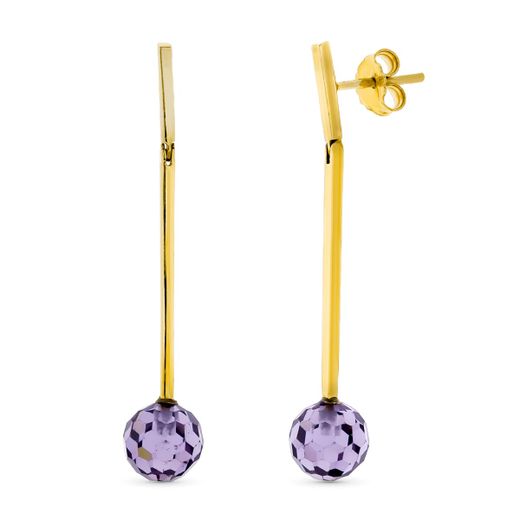 18K Pendientes Oro Amarillo Largos Bola 8 Mm Oro Amarillo Presión