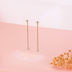 18K Pendientes Oro Amarillo Largos Con Cadena Y Circonita 42 Mm. Cierre Presion