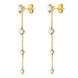 18K Pendientes Oro Amarillo Largos Con Cadena Y Circonita 46 Mm. Cierre Presionç