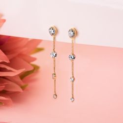 18K Pendientes Oro Amarillo Largos Con Cadena Y Circonita 46 Mm. Cierre Presionç