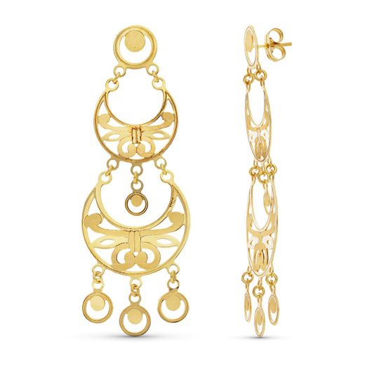 18K Pendientes Oro Amarillo Laser Mate Y Brillo Cierre Presion