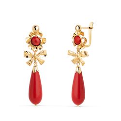 18K Pendientes Oro Amarillo Lazo Coralina. Medida: 33X10 Mm. Cierre Catalan