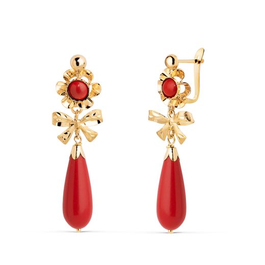 18K Pendientes Oro Amarillo Lazo Coralina. Medida: 33X10 Mm. Cierre Catalan