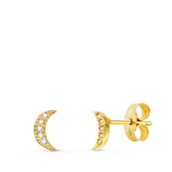 18K Pendientes Oro Amarillo Luna Diamantes 0.05 Cts. Si-H 7X3 Mm Presion