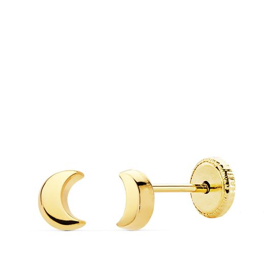 18K Pendientes Oro Amarillo Luna Lisa 4.5X3.5 Mm Cierre Tuerca