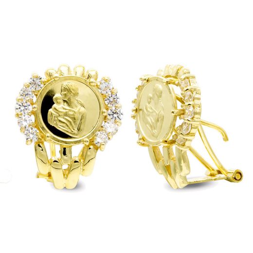 18K Pendientes Oro Amarillo Madre. 18X15 Mm Cierre Omega
