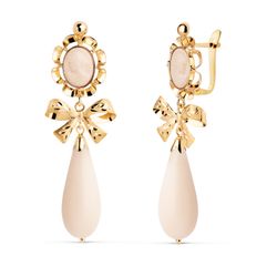 18K Pendientes Oro Amarillo Marfil Camafeo 42X13 Mm. Cierre Catalan