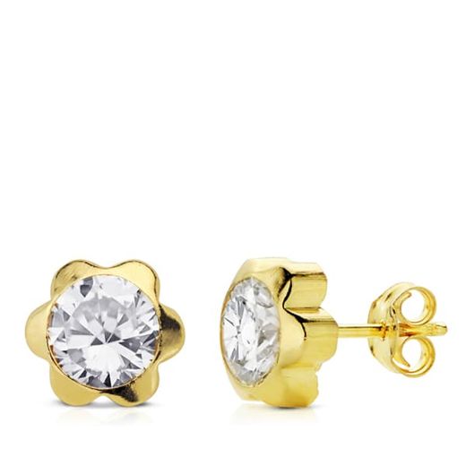 18K Pendientes Oro Amarillo Margarita Circonita 7 Mm Cierre Tuerca