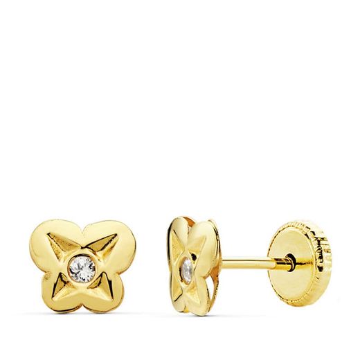 18K Pendientes Oro Amarillo Mariposa 6X5.5 Mm Cierre Tuerca