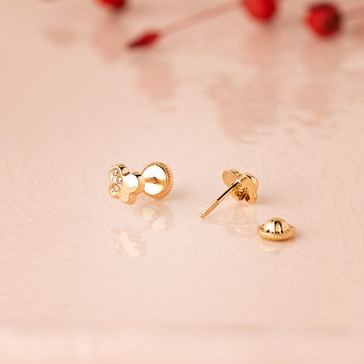 18K Pendientes Oro Amarillo Mariposa Con Circonita 5,5 X 4,5 Mm. Cierre Tuerca