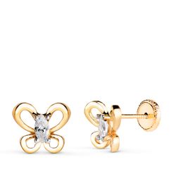 18K Pendientes Oro Amarillo Mariposa Con Circonitas Marquise. Medida: 8X7 Mm. Cierre Tuerca