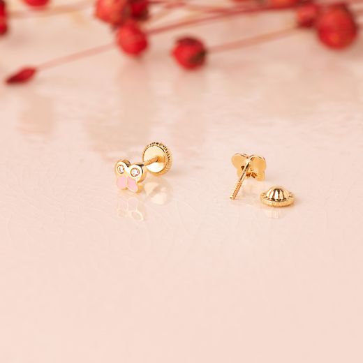 18K Pendientes Oro Amarillo Mariposa Esmalte 5X4.5 Mm. Cierre Tuerca