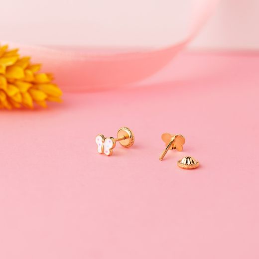 18K Pendientes Oro Amarillo Mariposa Esmalte 6 X 4,5 Mm Cierre Tuerca