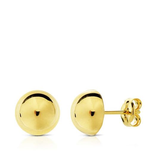 18K Pendientes Oro Amarillo Media Bola Lisa 12 Mm Cierre Presion